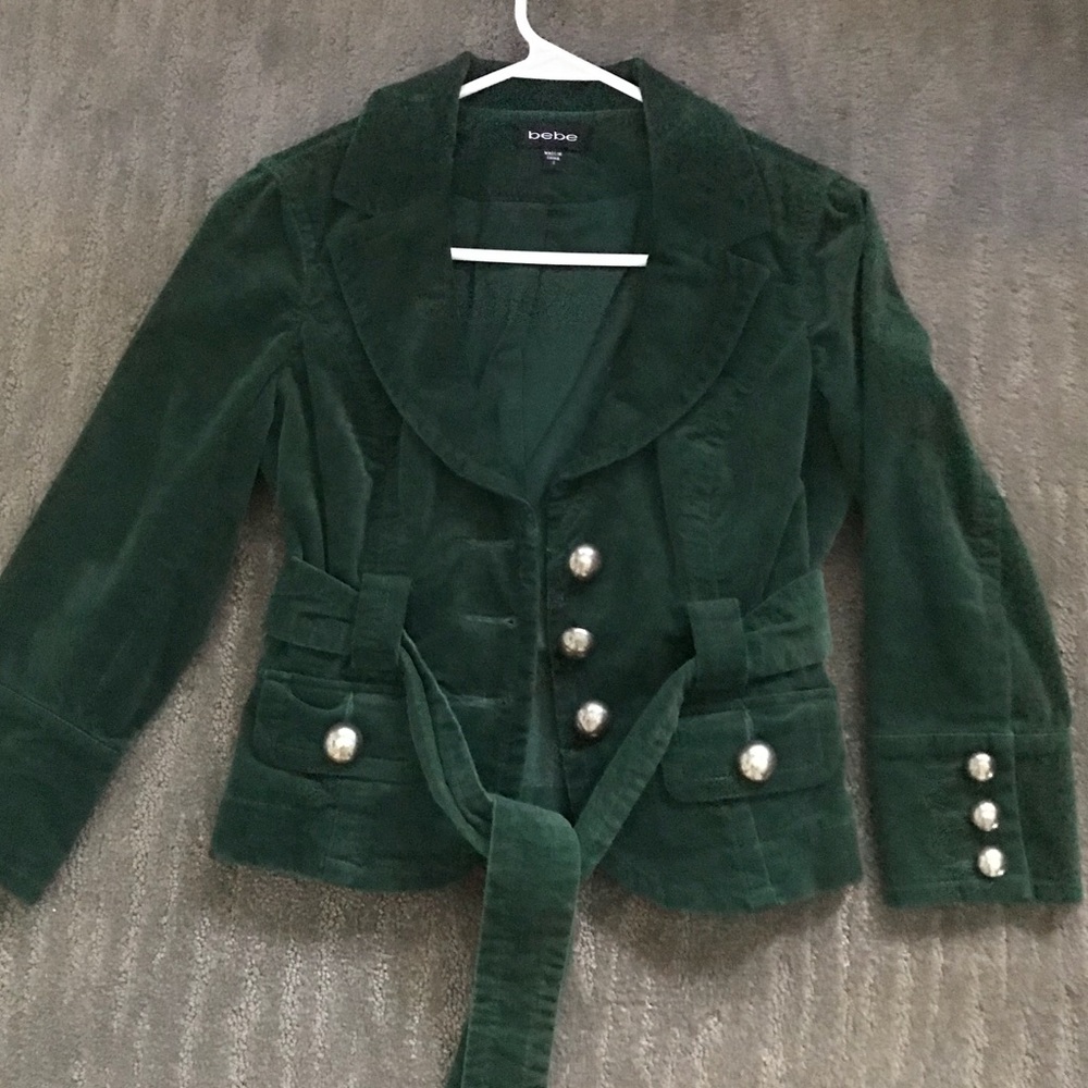 Bebe Size 2 Green Cropped Velour/Suede Jacket 3/4… - image 1